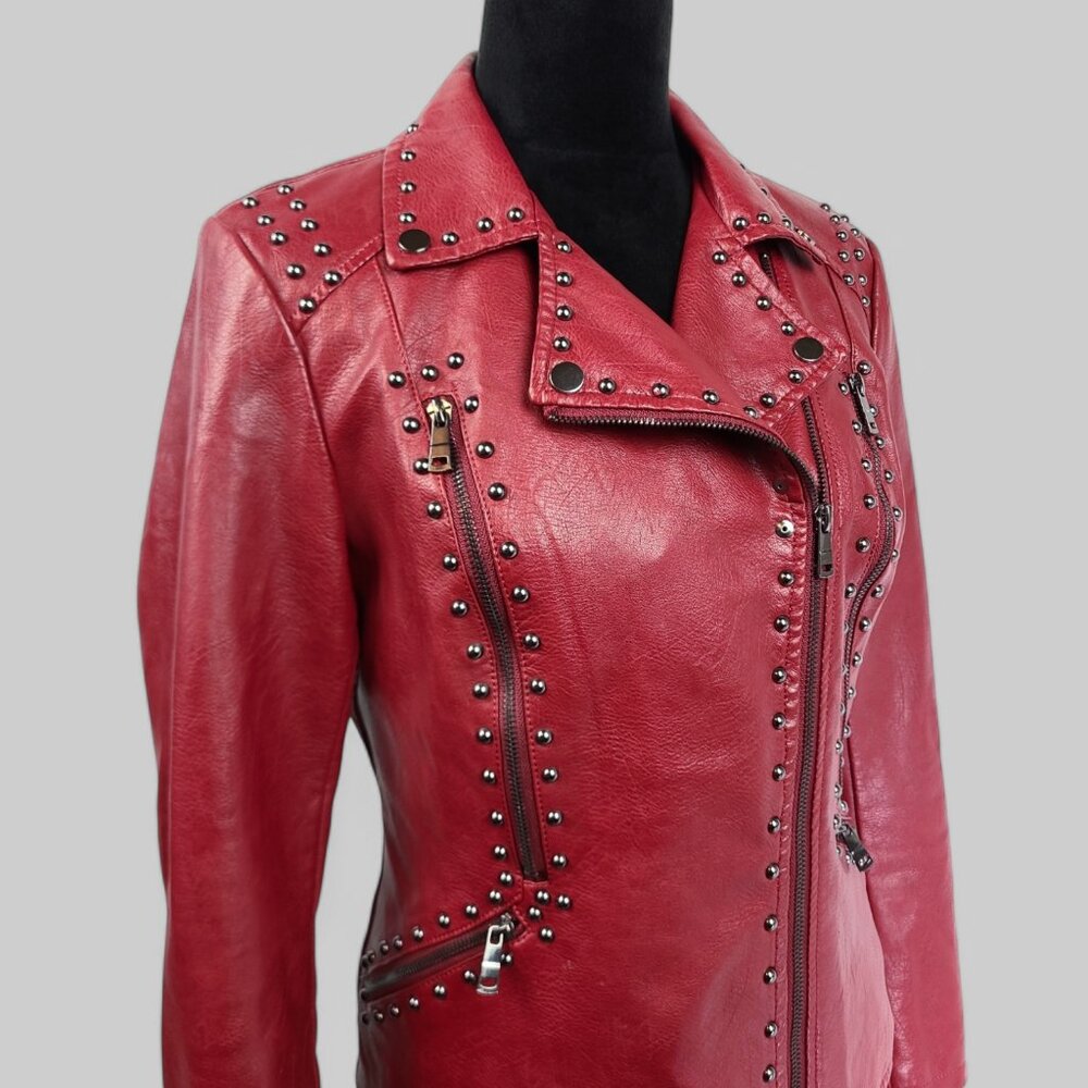 Coalition LA Studded Classic Moto Faux Leather Jacket Sz Large